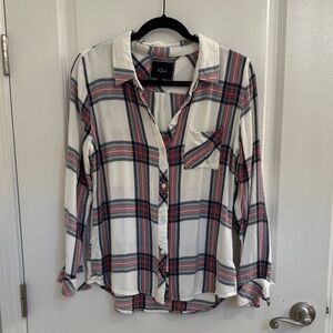 Rails White Plaid Shirt with Navy & Red Stripes